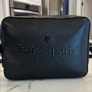 Kate Spade Black Leather Designer Sienne Logo Camera Crossbody Bag